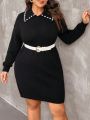 SHEIN Frenchy Women's Plus Size Pearl Decorated Sweater Dress
