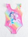 Baby Girls' Cute Mermaid & Unicorn Printed Ombre One-Piece Swimsuit For Summer