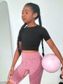 SHEIN Seamless Back Hollow Out Sports T-Shirt For Tween Girls