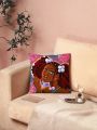 Pink Euphoria 1pc Cartoon Hand-Drawn Personalized Teenage Girl Pattern Printed Velvet Pillowcase, Home Decor Cushion Cover For Sofa, Car, Or As Replacement Pillowcase