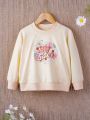 SHEIN Girls' (little) Long Sleeve Sweatshirt With Text And Flower Print