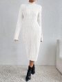 SHEIN Essnce Solid Color Half-turtleneck Twisted Knit Sweater Dress (belt Not Included)