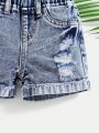 SHEIN Baby Boy's Stonewashed Elastic Waistband Ripped Baggy Casual Denim Jeans Shorts,Baby Boy Spring Summer Clothes Outfits
