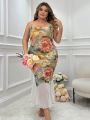 Mesh Patchwork And Printed Plus Size Slip Dress