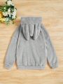 SHEIN Kids QTFun Girls' Knitted Solid Plush Bunny Embroidery Hoodie With Loose Fit