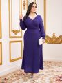 SHEIN Modely Plus Size Solid Color Wrap Knitted Sweater Dress
