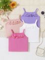 SHEIN Baby Girls' Casual Solid Color Ruffled Crop Top With Straps, 4pcs/Set