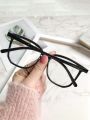 1pc Gradient Black Frame Fashionable Irregular Shape Anti-blue Light Glasses, Korean Style