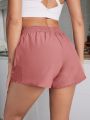 Eyelet Cut Out Solid Sports Shorts