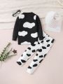 Toddler Boys' Cute Cow Patterned Long Sleeve Top And Pants Set For Home Wear