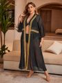 SHEIN Swim BohoFeel Plus Size Woven Belt Patchwork Perspective Kimono Dress