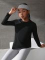 Tween Girl Solid Color Long Sleeve Sports Top