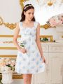 Teen Girls' Floral Print Square Neckline Dress