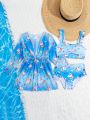 Young Girl's Unicorn & Heart Print Swimsuit Set