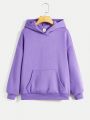 SHEIN Kids Cooltwn Teenage Girls' Casual Sports Knitted Hooded Sweatshirt With Cartoon And Text Print