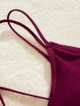 Women's Solid Color Ribbed Underwear Set