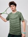 SHEIN Teen Boy'S Geometric Digital Print Drop Shoulder Short Sleeve Sport T-Shirt