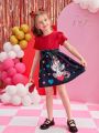 SHEIN Kids QTFun Little Girls' Unicorn Printed Dress With Ruffled Hem And Waist Belt