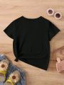 1pc Girls' Moon & Flower Printed Short Sleeve T-Shirt