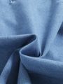 SHEIN Tween Girl's Light Blue Vintage Denim Top With Ruffle Neckline, Bowknot Detail