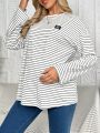 SHEIN Maternity Round Neck Striped Long Sleeve T-shirt