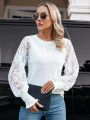 SHEIN Clasi Lace Splicing Long-Sleeved Sweater
