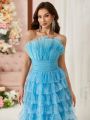 SHEIN Belle Shell Design Fairy Tiered Maxi Evening Dress For Women (Heavy Work)