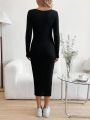 SHEIN Maternity Solid Color Tight Fitting Round Collar One-piece Dress