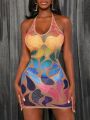 SHEIN Slayr Women's Floral Print Mesh Halter Neck Maxi Dress