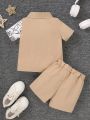 Baby Boys' Face Print Short Sleeve Shirt And Shorts Set