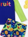 Toddler Boys' Fruit Printed Long Sleeve T-Shirt And Swim Trunks, Two Pieces Set