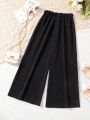 Tween Girls' Woven Solid Color Loose Fit Wide Leg Pants For Casual Wear