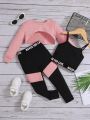 SHEIN Young Girl 3pcs/Set Integrated Casual Crop Top, Vest And Pants