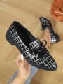 Women's Thick-soled Mary Jane Shoes With Tassel And Bowknot Decor, Pointed Toe, Chunky Heel, Black