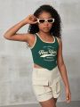 Tween Girls' Everyday Casual Knitted Letter Print Vest Top For Spring And Summer