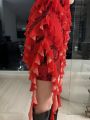 SHEINNeu Ladies New Chinese Style Chinese Style Dragon Print Ruffle Trim Dress