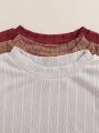 3pcs Tween Girls' Round Neck Solid Color Vest Tops