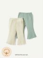 Cozy Cub Baby Girl's Solid Colored Knitted Flared Pants Set With Ruffle Edge