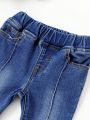 Infant Girls' New Casual And Fashionable Flared Jeans In Soft And Stretchable High Elasticity Washed Denim Fabric