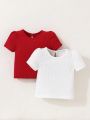 Baby Girls' Casual Two-Piece Set With Puff Sleeves Elegant Top