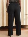 SHEIN BIZwear Plus Size Color Block Chain Decoration High Waisted Suit Pants