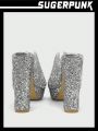 Sugerpunk Women'S Silver Sequined High Platform Thick Heel And Sole Super High Heel Slippers