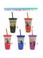 5 Pcs Halloween Color Changing Cups with Lids and Straws - Halloween Decorations Indoor Home, 24oz Plastic Tumblers Bulk, Reusable Cups with Dark Castle, Pumpkin Warrior, Flying Witch, Black Cat, Trick or Treat Candy for Halloween Party Favors