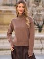 SHEIN Frenchy Solid Color High Neck Drop Shoulder Sweater