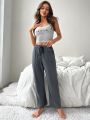 Letter Graphic Cami Top & Knot Front Pants Lounge Set