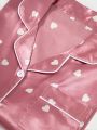 7pcs/Set Imitation Silk Heart Pattern Printed Homewear Pajama Set
