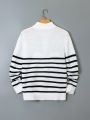 Teen Boys' Black And White Striped Half Zip Sweater