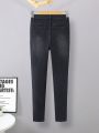 SHEIN Tween Boys' Water Washed Ripped & Skinny Jeans With High Elasticity, Comfortable & Soft
