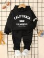 Baby Boys And Children'S Casual Letter Pattern Hooded Sweatshirt Suit Suitable For Autumn And Winter