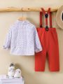 Baby Boys' Printed Long Sleeve Shirt And Casual Bib Overall Pants Set